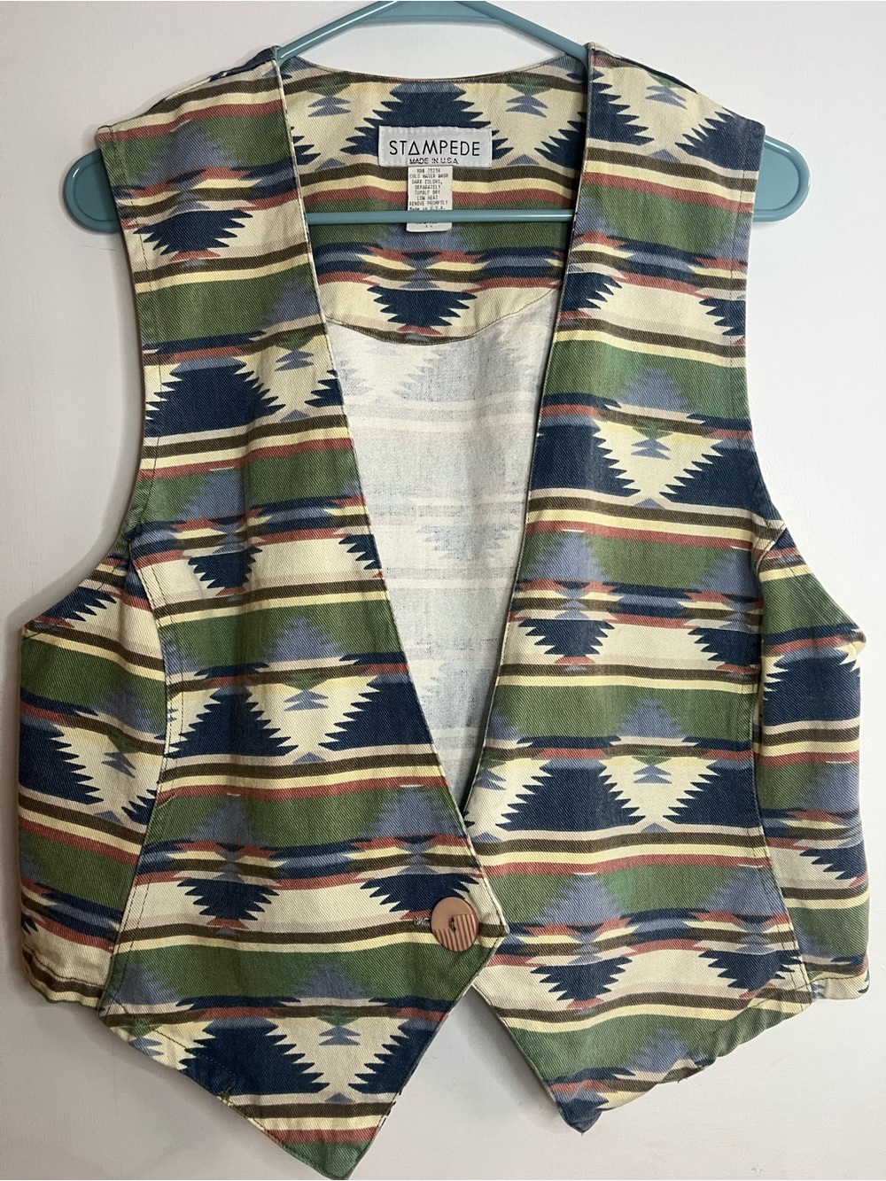 Vintage Stampede Southwestern Print Cotton Vest in Olive & Navy